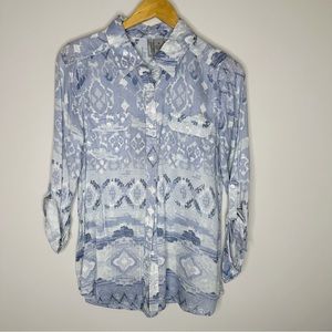 New Direction Weekend Bluish Grey Aztec button down top
